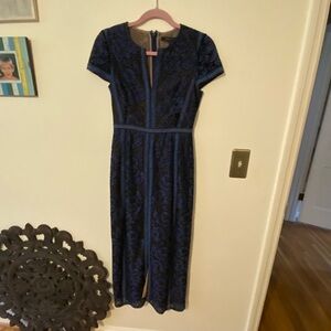 BCBGMaxAzria Navy Blue Lace Maxi Dress with Cap Sleeves